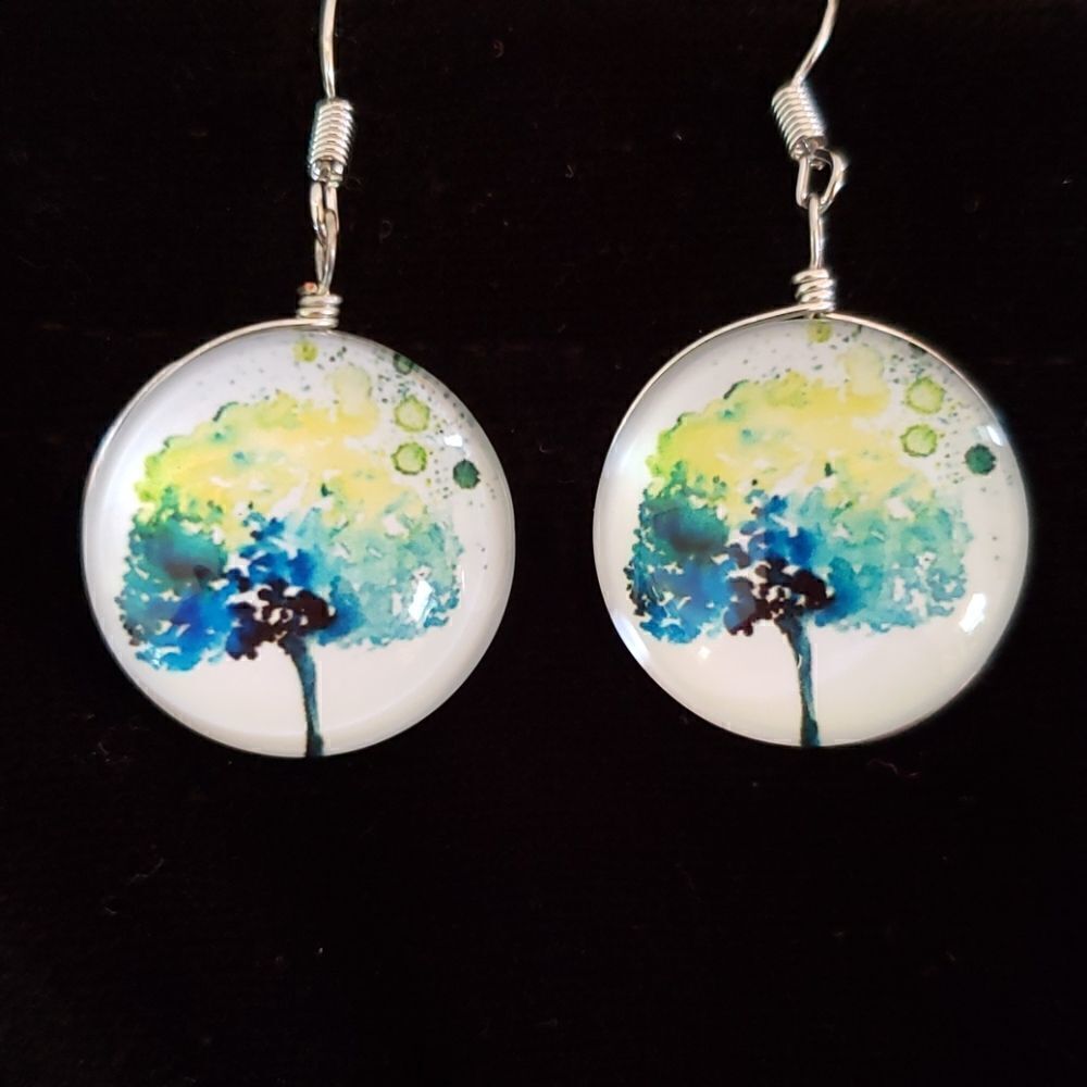Tree of Life Double Sided Glass Dome Earrings - Picture 2 of 2